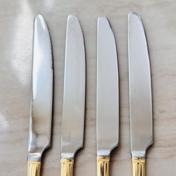 4pc CAMBRIDGE Dinner Knife 9” Gold Electroplate Holly Berry Christmas Japan - Picture 4 of 9
